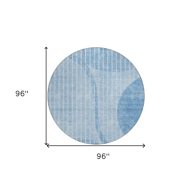 8' Denim Blue And Sky Blue Round Striped Washable Indoor Outdoor Area Rug