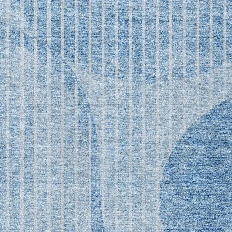 8' X 10' Denim Blue And Sky Blue Striped Washable Indoor Outdoor Area Rug
