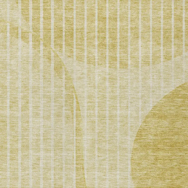 9' X 12' Gold Wheat And Ivory Striped Washable Indoor Outdoor Area Rug