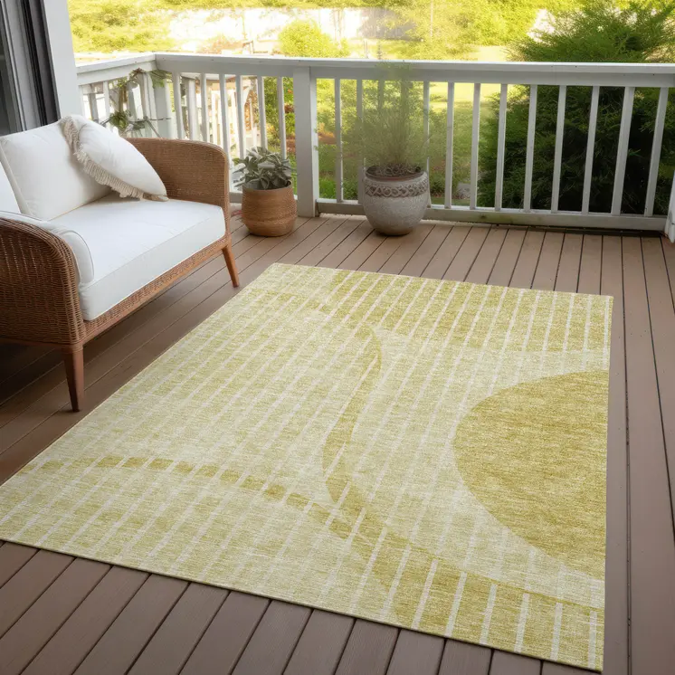 10' X 14' Gold Wheat And Ivory Striped Washable Indoor Outdoor Area Rug