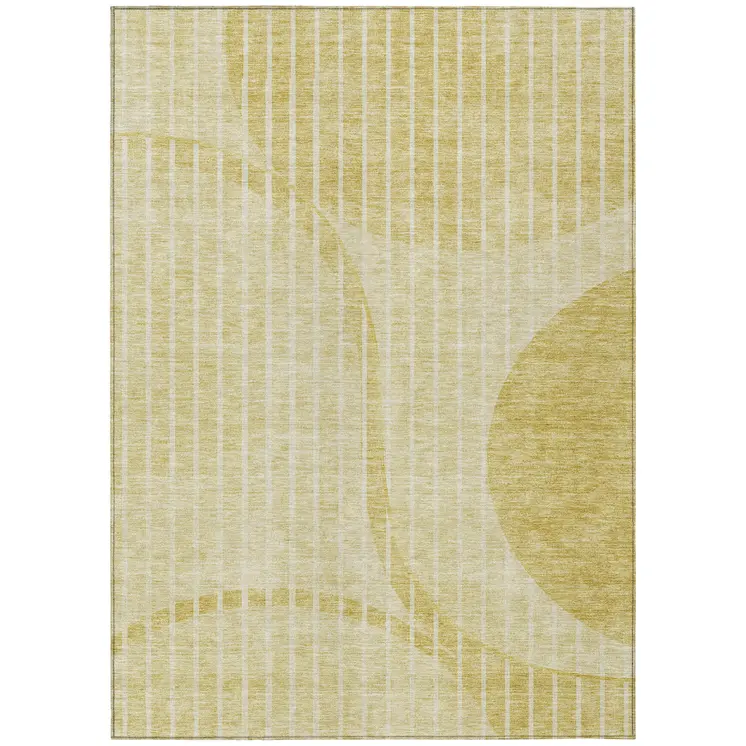 10' X 14' Gold Wheat And Ivory Striped Washable Indoor Outdoor Area Rug