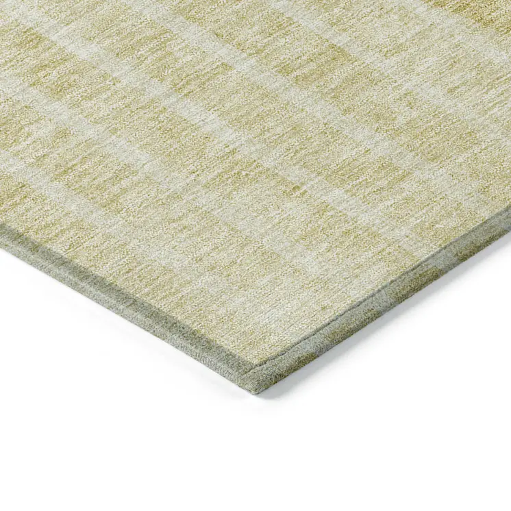 10' X 14' Gold Wheat And Ivory Striped Washable Indoor Outdoor Area Rug