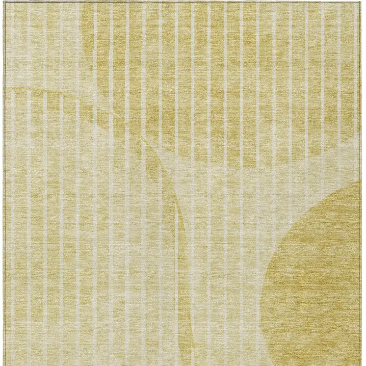 10' X 14' Gold Wheat And Ivory Striped Washable Indoor Outdoor Area Rug