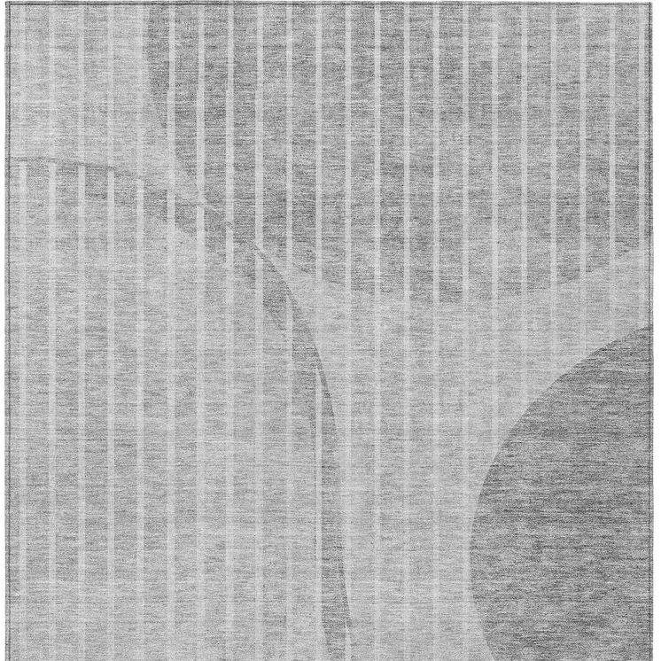 8' X 10' Gray Silver And Ivory Striped Washable Indoor Outdoor Area Rug