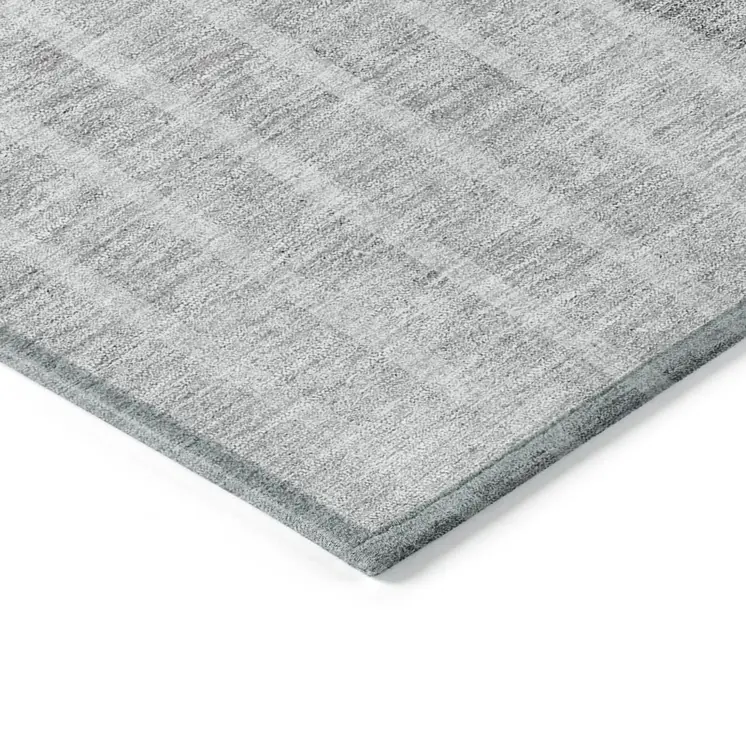 8' X 10' Gray Silver And Ivory Striped Washable Indoor Outdoor Area Rug