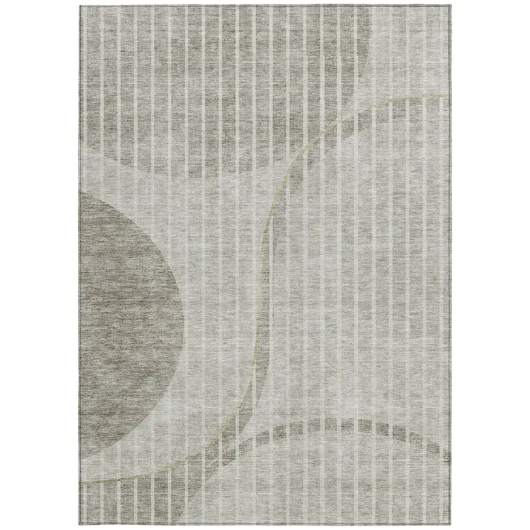 3' X 5' Taupe Beige And Ivory Striped Washable Indoor Outdoor Area Rug