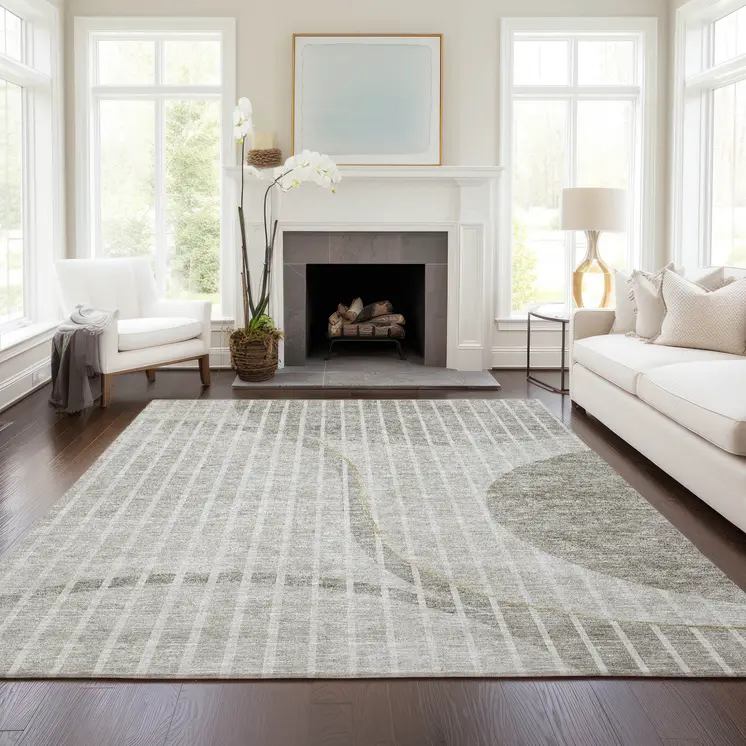 3' X 5' Taupe Beige And Ivory Striped Washable Indoor Outdoor Area Rug