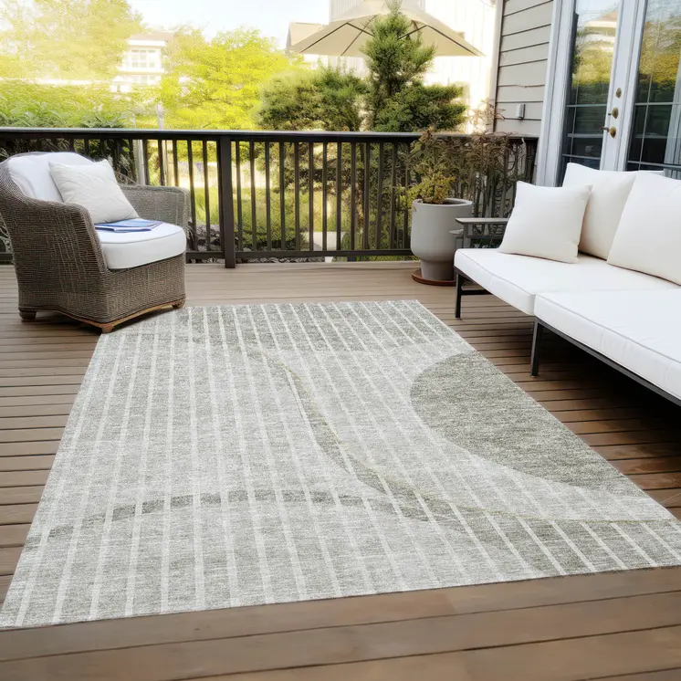 3' X 5' Taupe Beige And Ivory Striped Washable Indoor Outdoor Area Rug