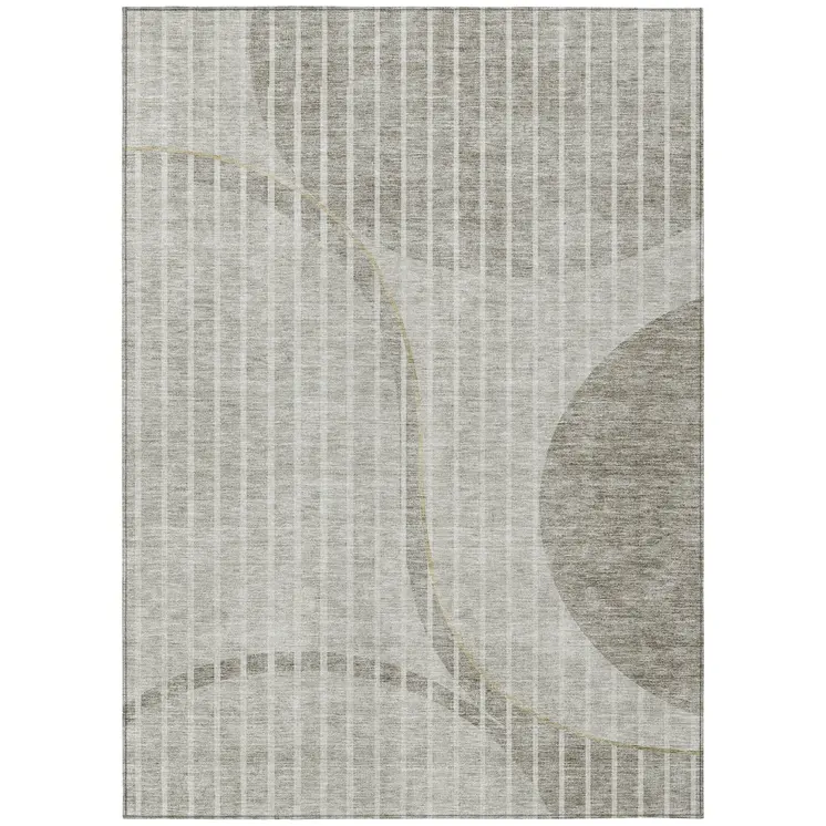 9' X 12' Taupe Beige And Ivory Striped Washable Indoor Outdoor Area Rug