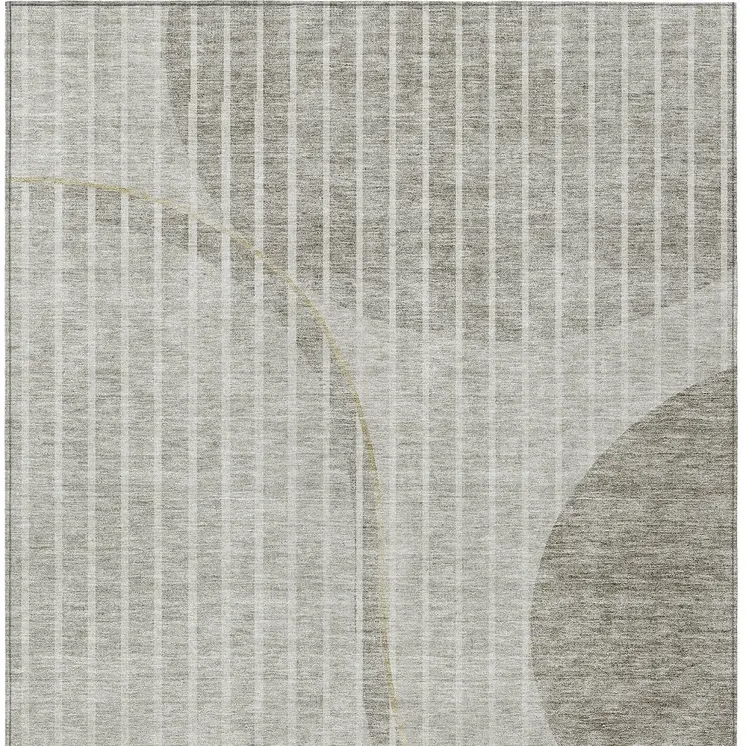 10' X 14' Taupe Beige And Ivory Striped Washable Indoor Outdoor Area Rug