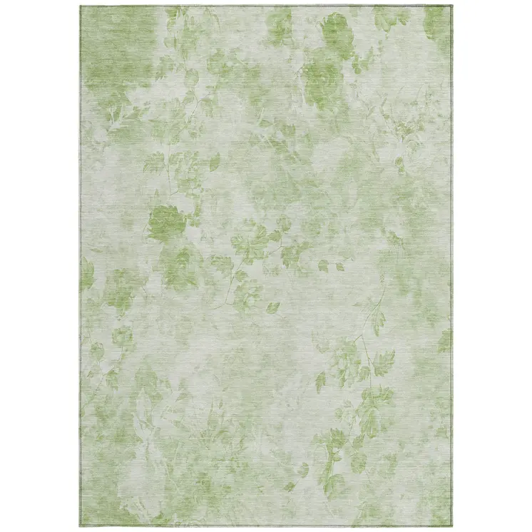 9' X 12' Green And Ivory Floral Washable Indoor Outdoor Area Rug