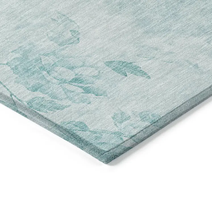 8' X 10' Aqua Teal Blue And Ivory Floral Washable Indoor Outdoor Area Rug