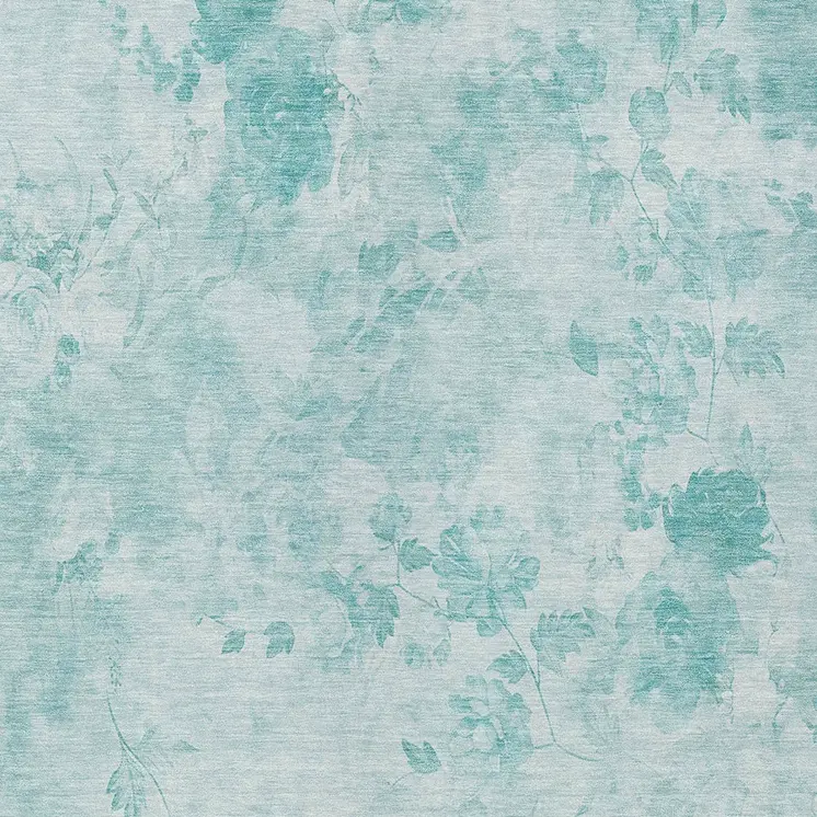 8' X 10' Aqua Teal Blue And Ivory Floral Washable Indoor Outdoor Area Rug