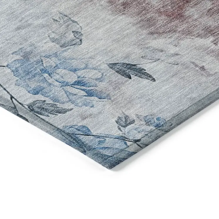 3' X 5' Navy Blue And Sky Blue Floral Washable Indoor Outdoor Area Rug