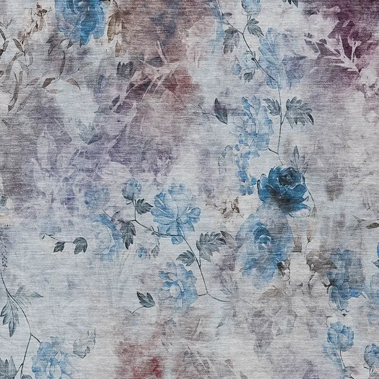 3' X 5' Navy Blue And Sky Blue Floral Washable Indoor Outdoor Area Rug