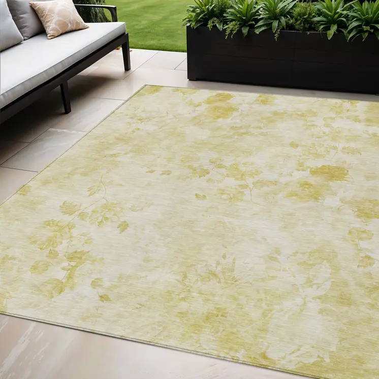 5' X 8' Gold Wheat And Ivory Floral Washable Indoor Outdoor Area Rug