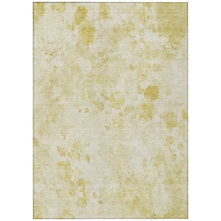 5' X 8' Gold Wheat And Ivory Floral Washable Indoor Outdoor Area Rug