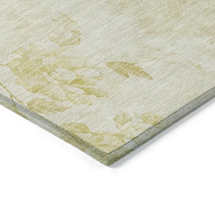 8' X 10' Gold Wheat And Ivory Floral Washable Indoor Outdoor Area Rug