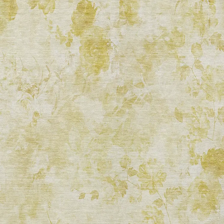 8' X 10' Gold Wheat And Ivory Floral Washable Indoor Outdoor Area Rug