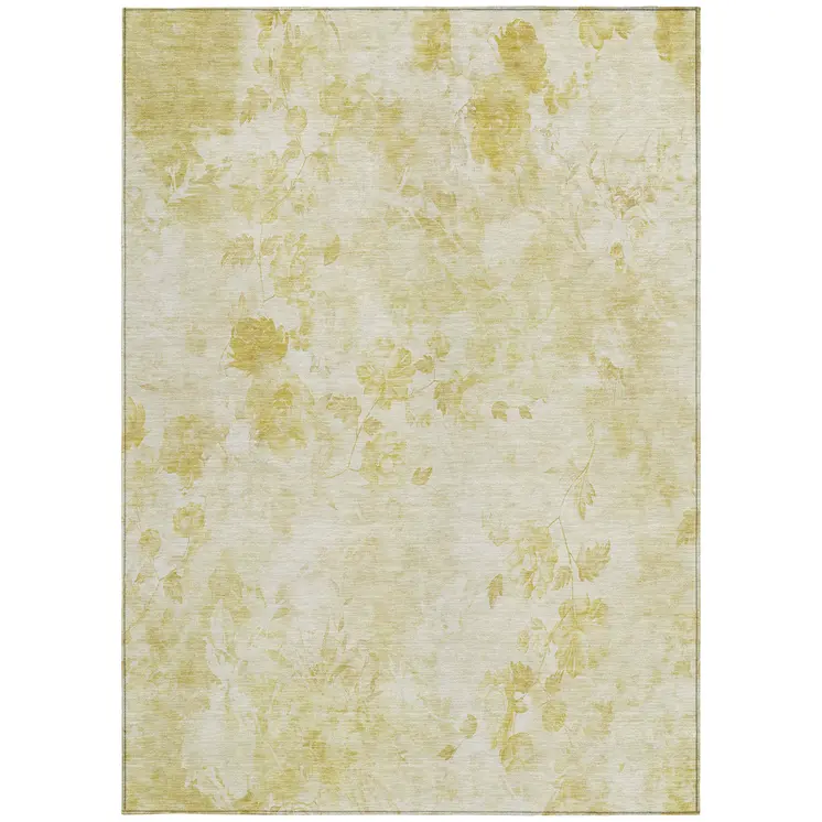 10' X 14' Gold Wheat And Ivory Floral Washable Indoor Outdoor Area Rug