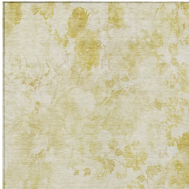 10' X 14' Gold Wheat And Ivory Floral Washable Indoor Outdoor Area Rug