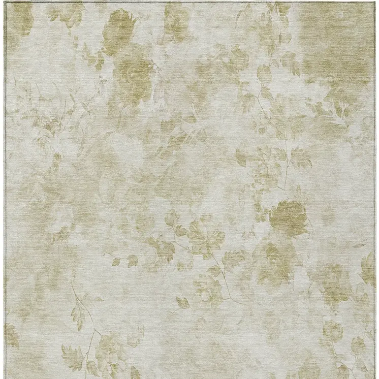 3' X 5' Khaki Beige And Tan Floral Washable Indoor Outdoor Area Rug