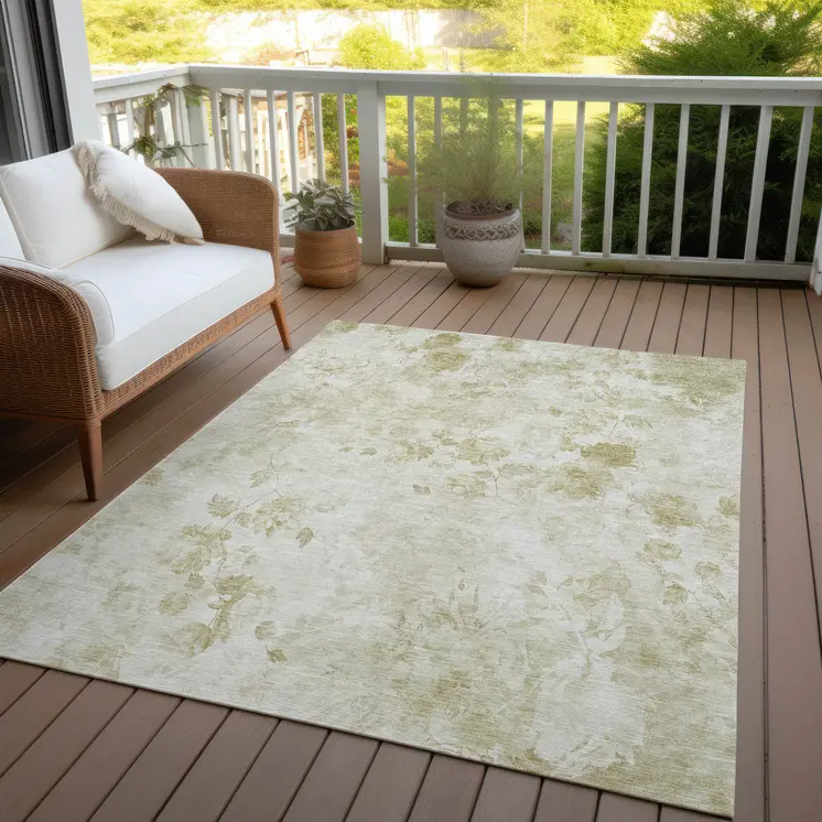 3' X 5' Khaki Beige And Tan Floral Washable Indoor Outdoor Area Rug