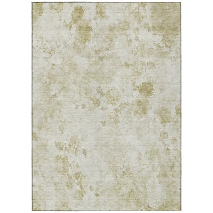 3' X 5' Khaki Beige And Tan Floral Washable Indoor Outdoor Area Rug