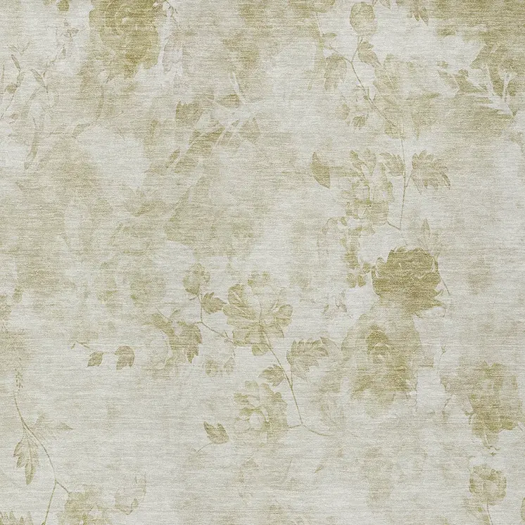 3' X 5' Khaki Beige And Tan Floral Washable Indoor Outdoor Area Rug