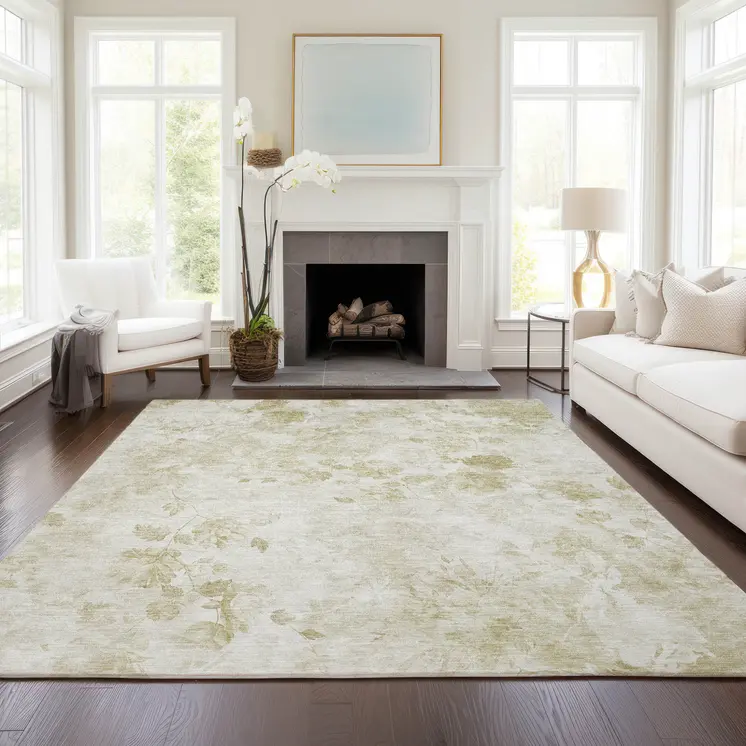 3' X 5' Khaki Beige And Tan Floral Washable Indoor Outdoor Area Rug