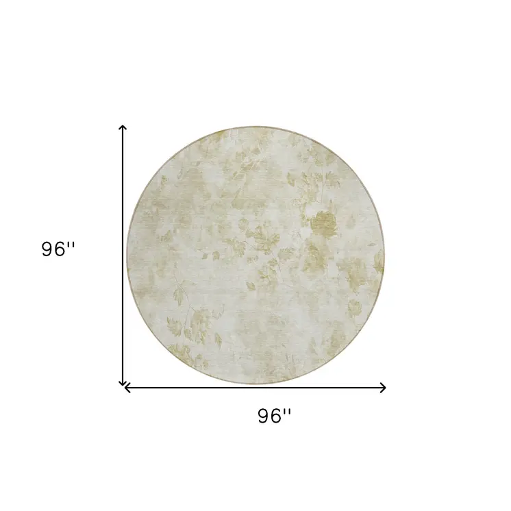 8' Khaki Beige And Tan Round Floral Washable Indoor Outdoor Area Rug