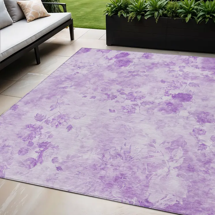 5' X 8' Lavender And Purple Floral Washable Indoor Outdoor Area Rug