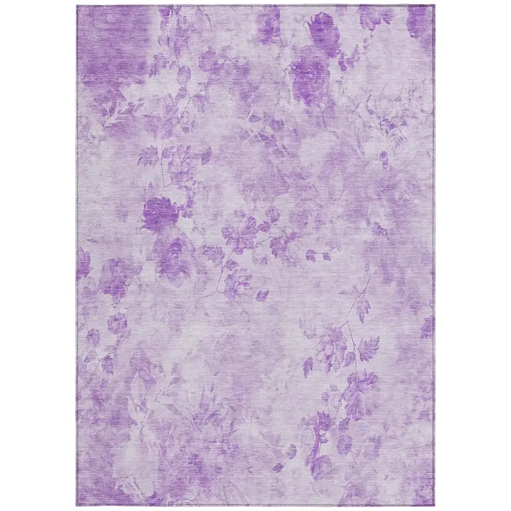 5' X 8' Lavender And Purple Floral Washable Indoor Outdoor Area Rug
