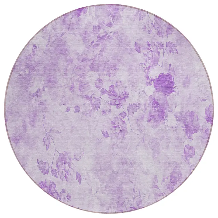 8' Lavender And Purple Round Floral Washable Indoor Outdoor Area Rug