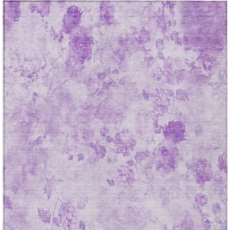 9' X 12' Lavender And Purple Floral Washable Indoor Outdoor Area Rug