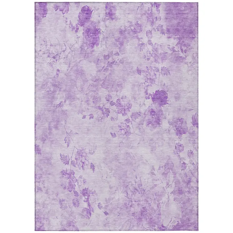 9' X 12' Lavender And Purple Floral Washable Indoor Outdoor Area Rug