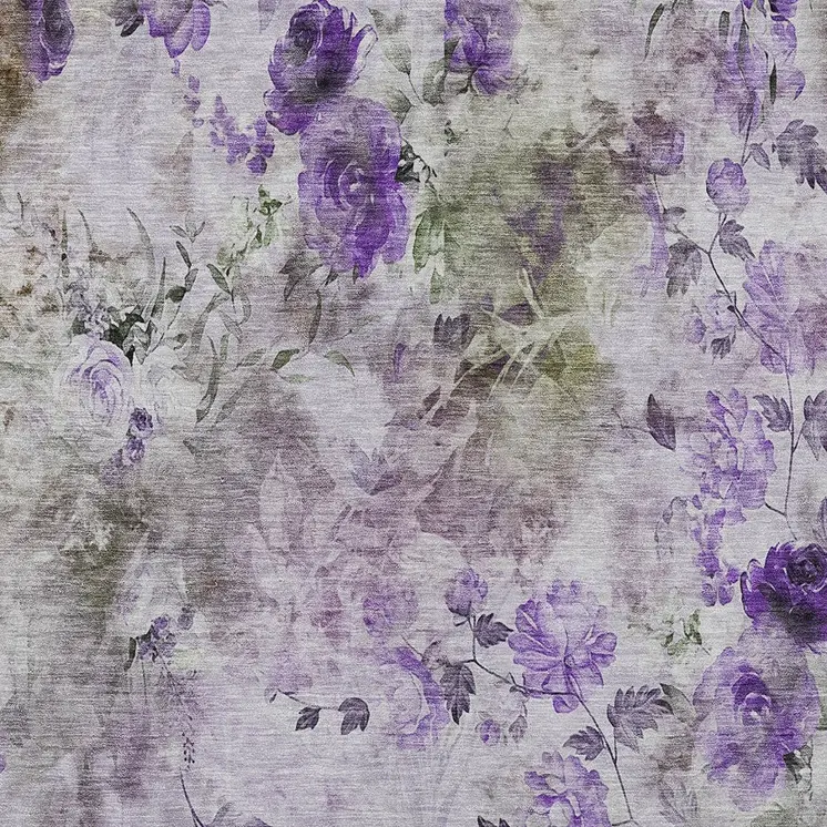 10' X 14' Purple Lavender And Artichoke Green Floral Washable Indoor Outdoor Area Rug