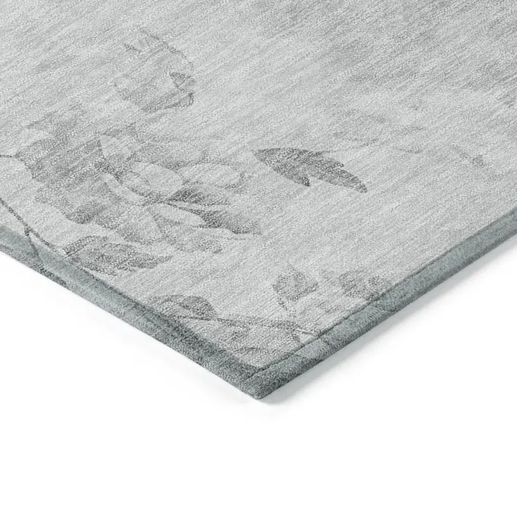 8' Gray Charcoal And Silver Round Floral Washable Indoor Outdoor Area Rug
