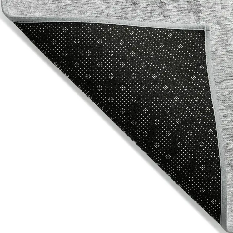 10' X 14' Gray Charcoal And Silver Floral Washable Indoor Outdoor Area Rug