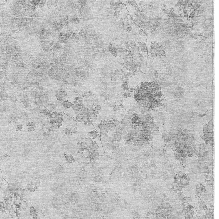 10' X 14' Gray Charcoal And Silver Floral Washable Indoor Outdoor Area Rug