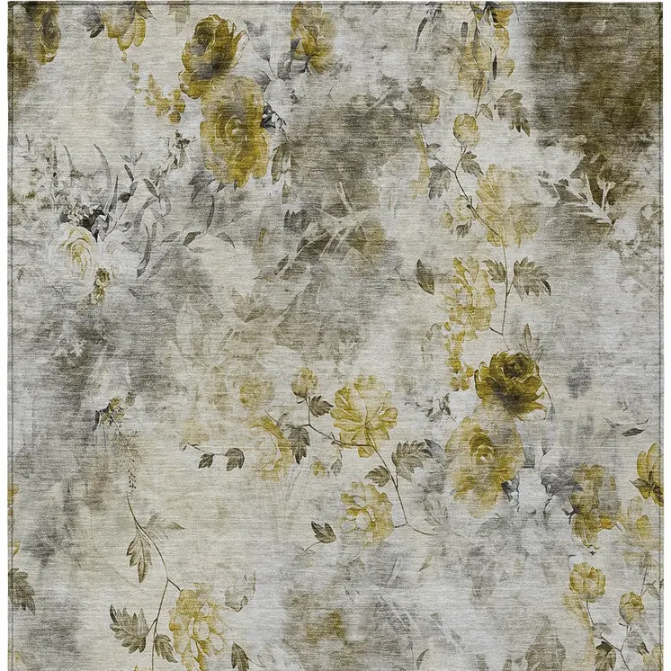 3' X 5' Taupe Ivory And Tan Floral Washable Indoor Outdoor Area Rug