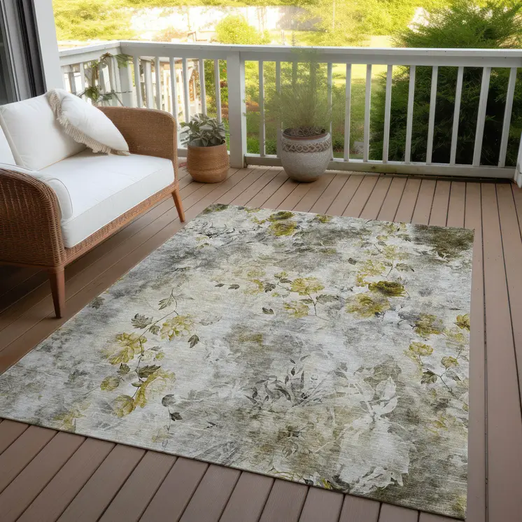 3' X 5' Taupe Ivory And Tan Floral Washable Indoor Outdoor Area Rug