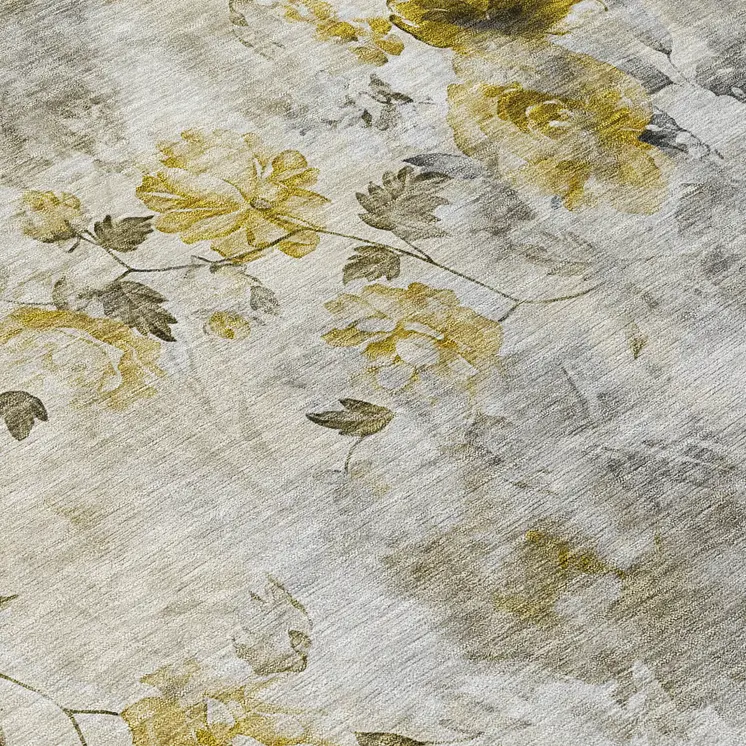 3' X 5' Taupe Ivory And Tan Floral Washable Indoor Outdoor Area Rug