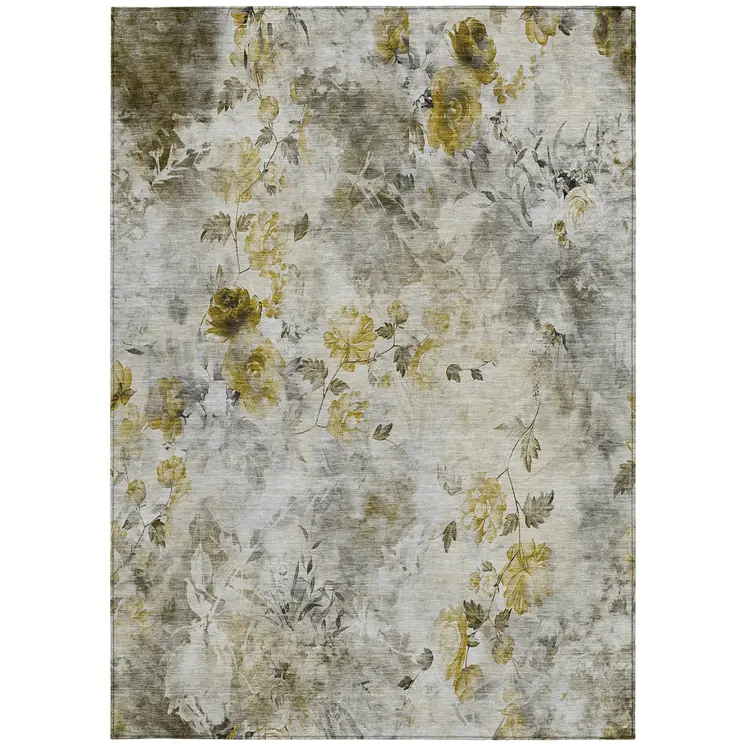 5' X 8' Taupe Ivory And Tan Floral Washable Indoor Outdoor Area Rug