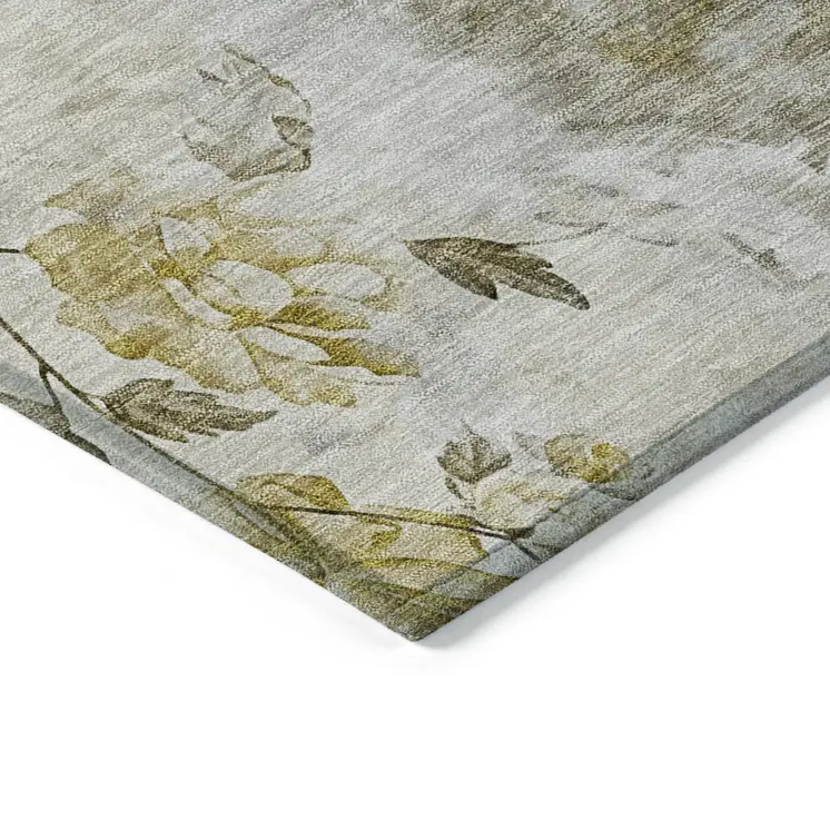 8' Taupe Ivory And Tan Round Floral Washable Indoor Outdoor Area Rug