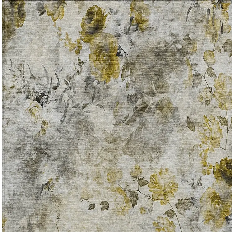 10' X 14' Taupe Ivory And Tan Floral Washable Indoor Outdoor Area Rug