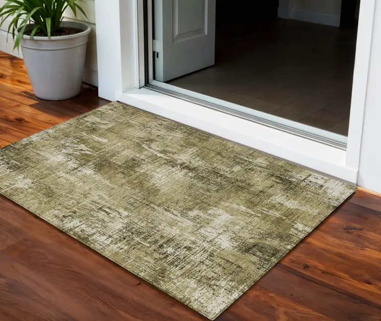 3' X 5' Brown Taupe And Ivory Abstract Washable Indoor Outdoor Area Rug