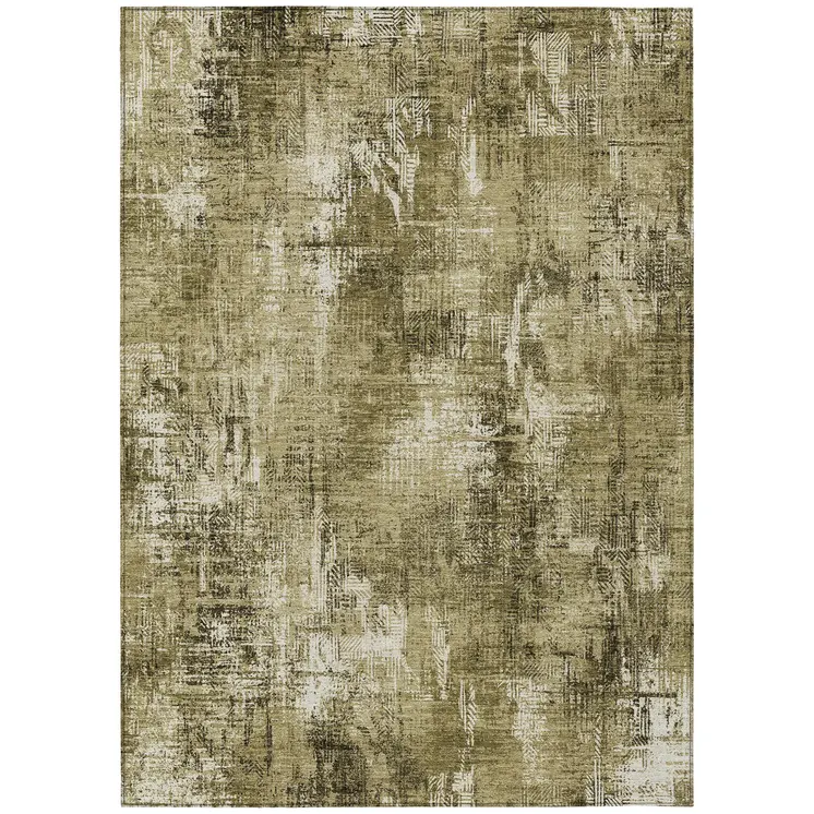 3' X 5' Brown Taupe And Ivory Abstract Washable Indoor Outdoor Area Rug