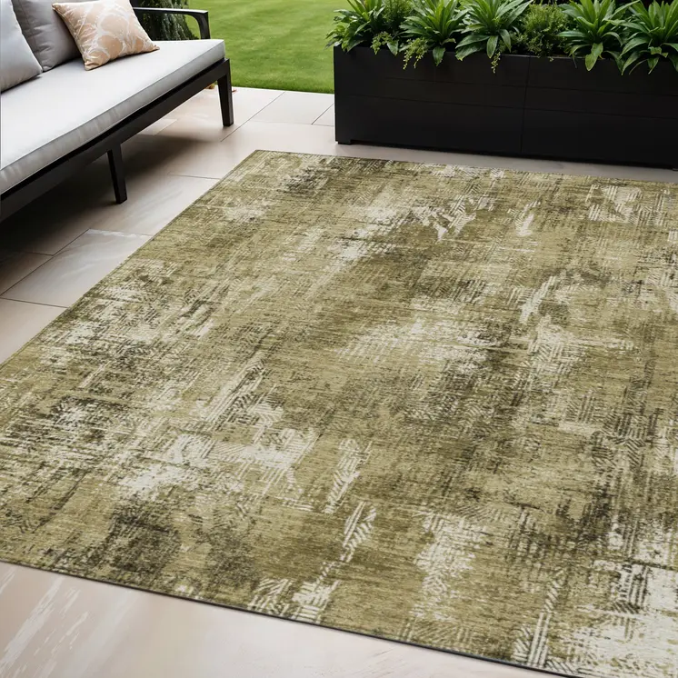 5' X 8' Brown Taupe And Ivory Abstract Washable Indoor Outdoor Area Rug