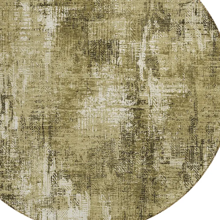 8' Brown Taupe And Ivory Round Abstract Washable Indoor Outdoor Area Rug